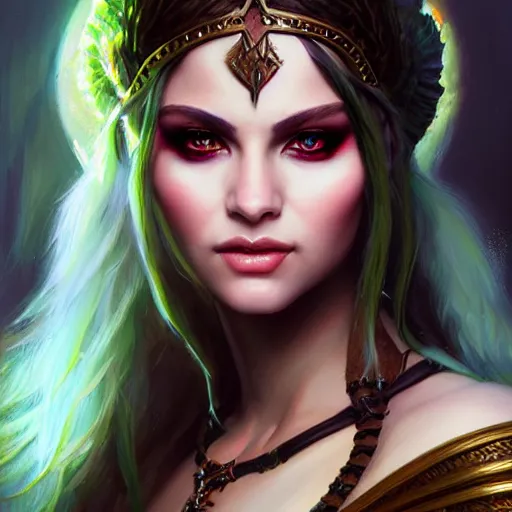 Prompt: a _ fantasy _ style _ portrait _ painting _ of _ beautiful enchantress _ oil _ painting _ unreal _ 5 _ daz. _ rpg _ portrait _ extremely _ detailed _ artgerm _ greg _ rutkowski _ greg