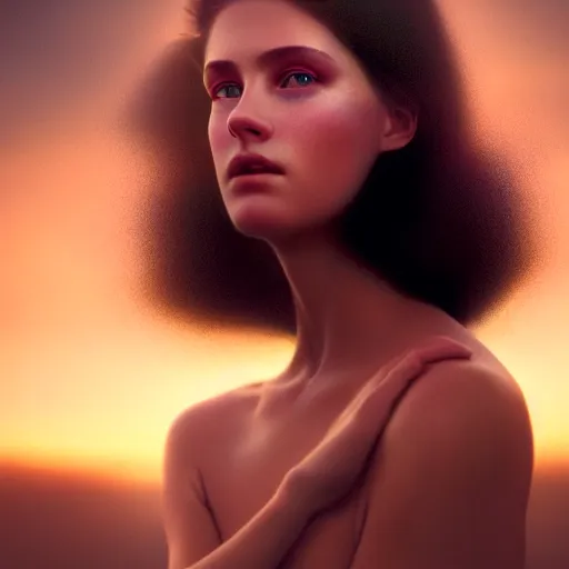 Image similar to photographic portrait of a stunningly beautiful princess female, extreme focus, in soft dreamy light at sunset, contemporary fashion shoot, by edward robert hughes, annie leibovitz and steve mccurry, david lazar, jimmy nelsson, extremely detailed, breathtaking, hyperrealistic, perfect face, octane render