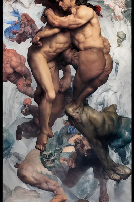 Image similar to by david lachapelle, by michelangelo, by ross tran, by lucian freud, by frank frazetta, by greg rutkowksi, by Ruan Jia, by Mandy Jurgens