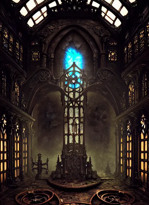 Image similar to steam necropolis, memento mori, gothic, neo - gothic, art nouveau, hyperdetailed copper patina medieval icon, stefan morrell, philippe druillet, ralph mcquarrie, concept art, steampunk, unreal engine, detailed intricate environment, octane render, moody atmospherics, volumetric lighting, ultrasharp, ominous, otherworldly