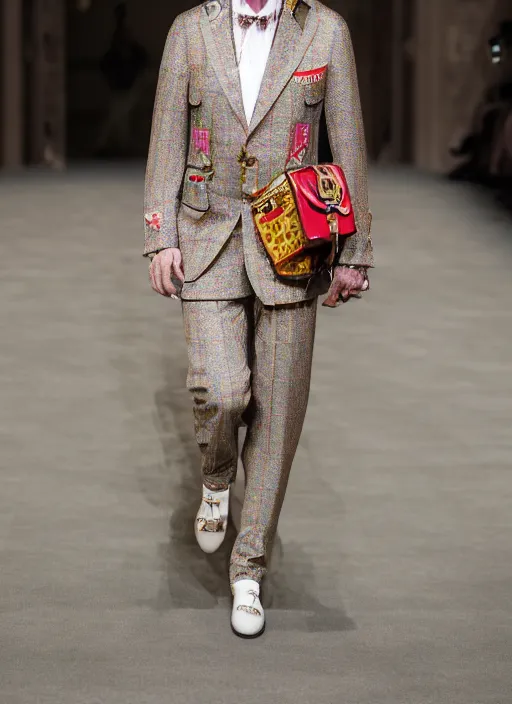 Image similar to hyperrealistic and heavy detailed gucci runway show of albert einstein, leica sl 2 5 0 mm, vivid color, high quality, high textured, real life