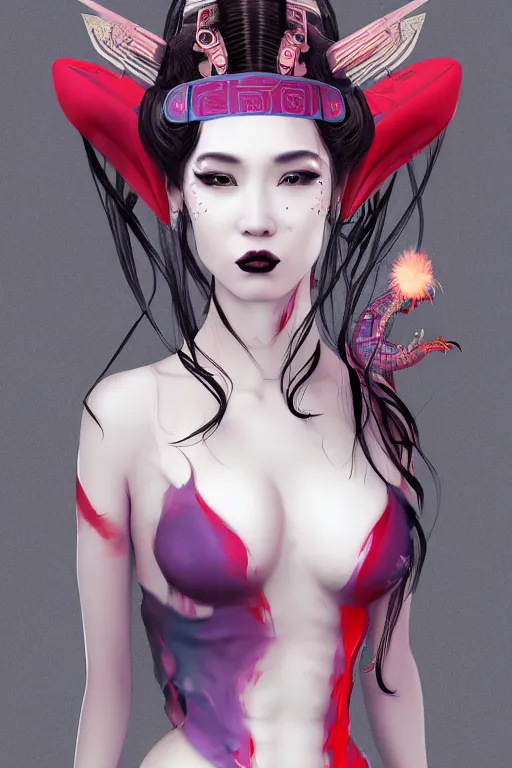 Image similar to agile geisha cyberpunk Dragon princess, digital art, 8k ,character ,realistic, portrait, hyperrealistic