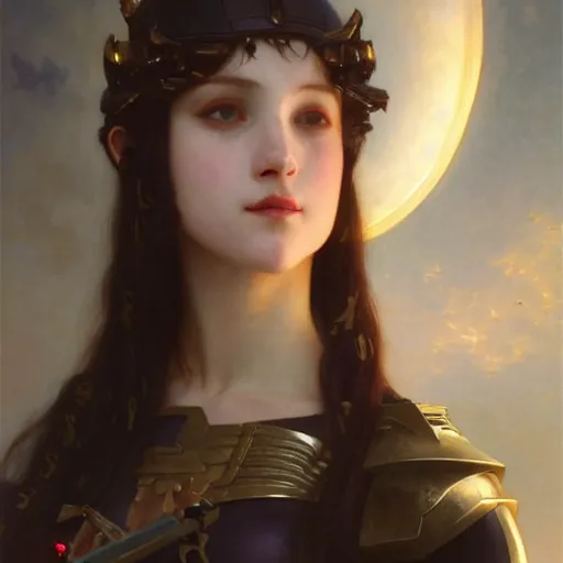 Image similar to a high fantasy girl wearing an armor, by william - adolphe bouguereau, peter mohrbacher and craig mullins, face close up, official media, beautiful, detailed, high quality, wallpaper 4 k, epic, trending on artstation and behance, gelbooru, konachan