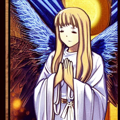 Image similar to beautiful detailed illustration of catholic anime angel praying in church, pixiv