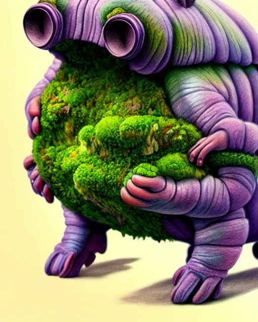 Image similar to richly detailed color illustration of a tardigrade-moss-piglet illustrated by Artgerm and Mina Petrovic and Timothy Kong and Marina Federovna. 3D shadowing
