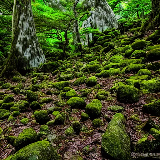 Prompt: Yakushima Forest Eerie Japan Early morning