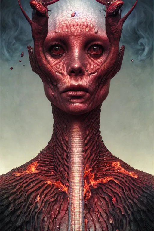 Prompt: gorgeous cute! lilith the mother of all monsters, fire under her skin, ruby mask, raining ash, fine art masterpiece, highly detailed dino valls wayne barlowe machiej kuciara, dramatic lighting, long shot, wide angle, uhd 8 k, sharp focus