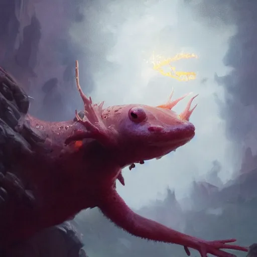 Prompt: oil painting of a Anthropomorphized Axolotl wizard casting epic spell, sharp focus, heroic pose, fantasy style, octane render, volumetric lighting, 8k high definition, by greg rutkowski, highly detailed, trending on art Station, magic the gathering artwork, centered