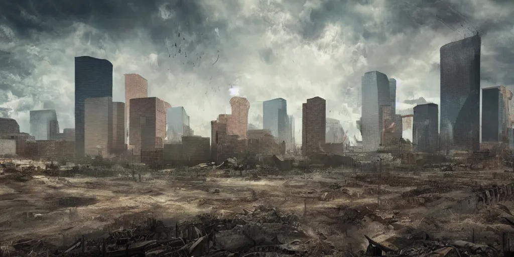 Image similar to Post apocalyptic houston texas concept art 4k