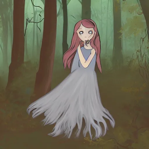 Image similar to a ghost girl in a scary haunted forest