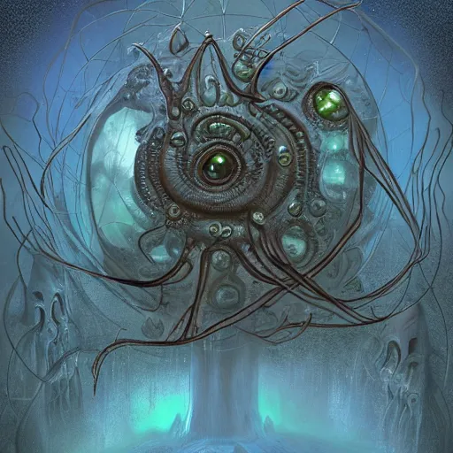 Image similar to lovecraftian mindscape, odd realms, detailed, alien planet