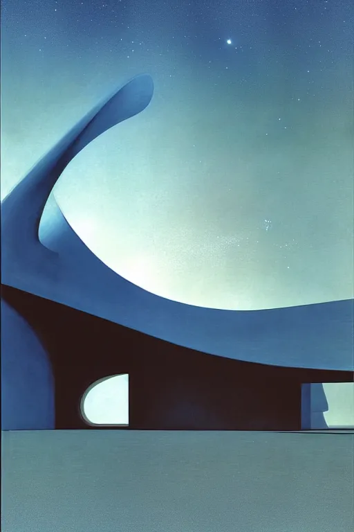 Image similar to emissary space by arthur haas and bruce pennington and john schoenherr, cinematic matte painting, zaha hadid building, photo realism, dark color palate, blue hour stars, james turrell,