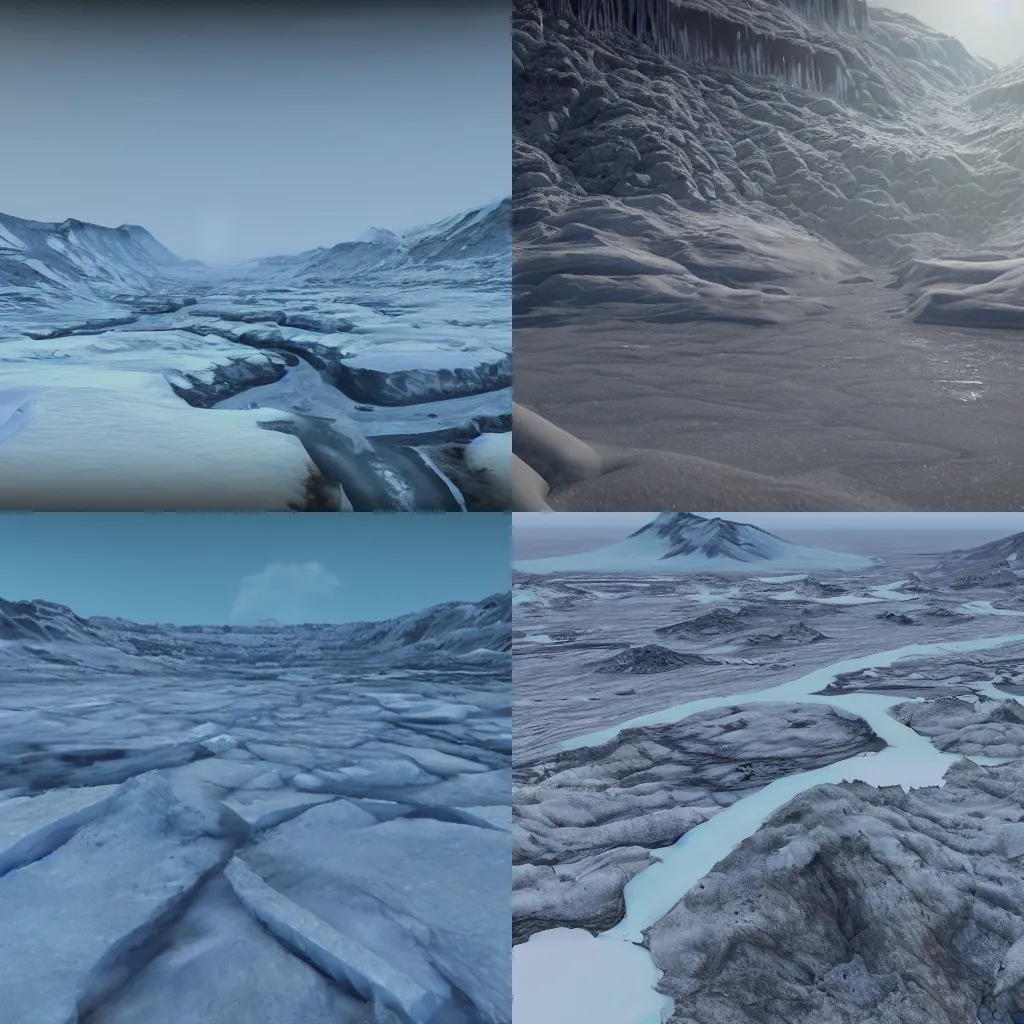 Prompt: land of icy wastes by Robert Henri, rendered in unreal engine