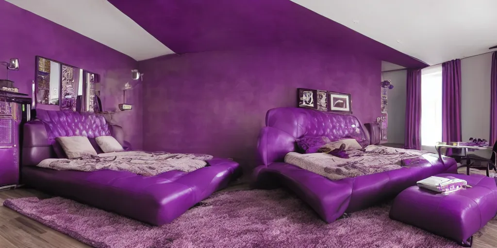 Image similar to purple leather dungeon bedroom