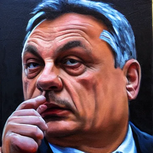 Image similar to viktor orban laying bricks, oil painting