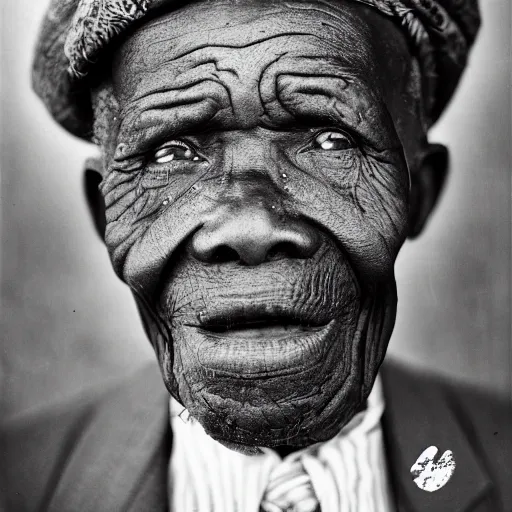 Image similar to black and white photo, portrait of 100 year old congo mineworker by richard avedon, realistic, Leica, medium format, cinematic lighting, parallax, high resolution,