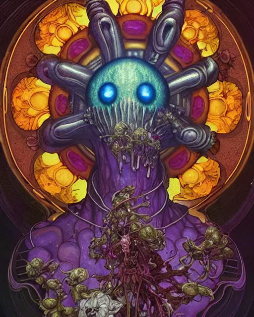 Image similar to the platonic ideal of flowers, rotting, insects and praying of cletus kasady carnage thanos dementor wild hunt doctor doom chtulu mandelbulb mandala ponyo spirited away bioshock davinci botw, d & d, fantasy, ego death, decay, dmt, art by artgerm and greg rutkowski and alphonse mucha