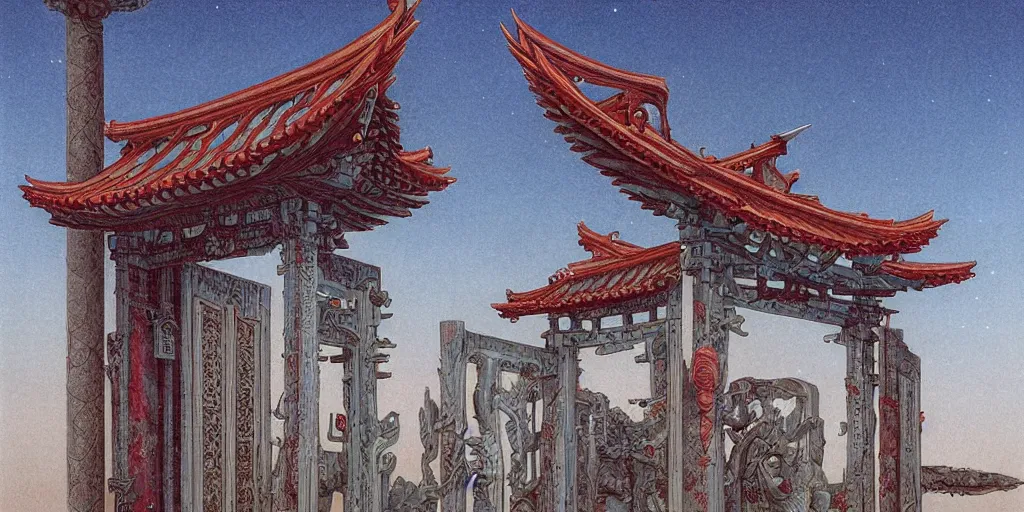 Image similar to the building made by fish bone, by Gerald Brom, Japanese Torii Gate