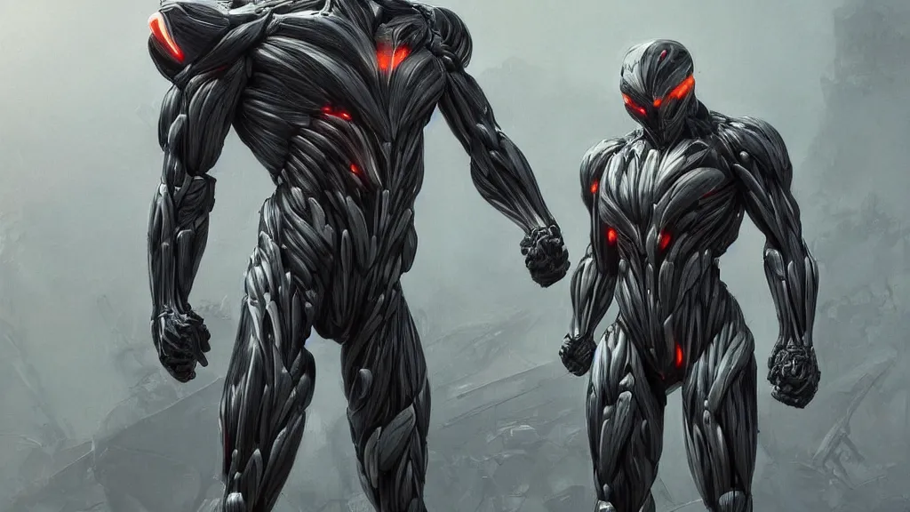 Image similar to crysis nanosuit with powerful biological muscle augmentation, at dusk, painted by tsutomu nihei, painted by artgerm and greg rutkowski