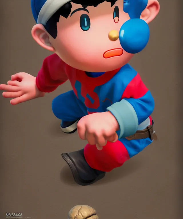 Image similar to ness from earthbound, highly detailed digital illustration, unreal engine, marmoset toolbag, by ross tran, hirohiko araki, koyoharu gotouge