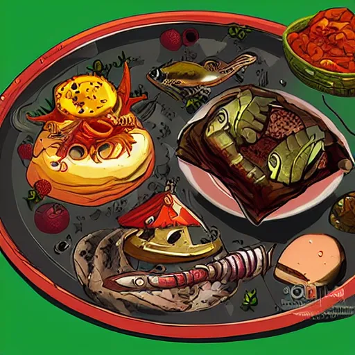 Image similar to a plate of unusual extraterrestrial cuisine, rpg item, fantasy concept art