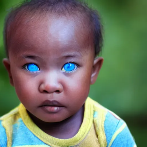 Prompt: photograph of a black asian baby with heterochromia