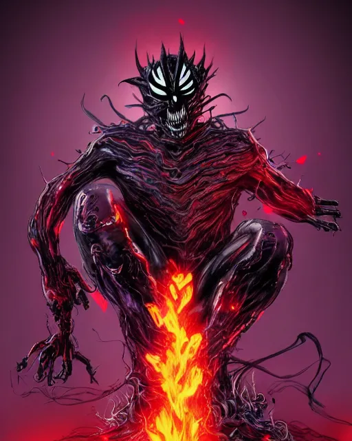 Prompt: ghost rider symbiote, purple and red variant, dynamic lighting, fantasy concept art, trending on art station, stunning visuals, creative, cinematic, ultra detailed, comic strip style