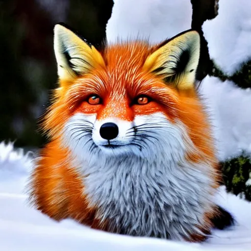 Prompt: well fluffy fox, snow, photo, very realistic