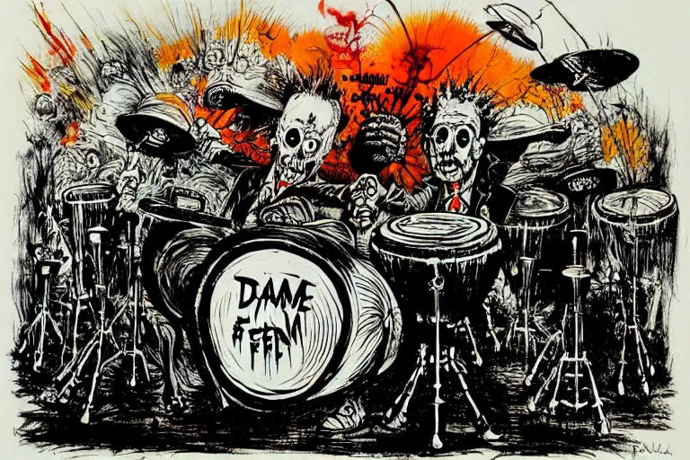 Prompt: drums from hell by ralph steadman