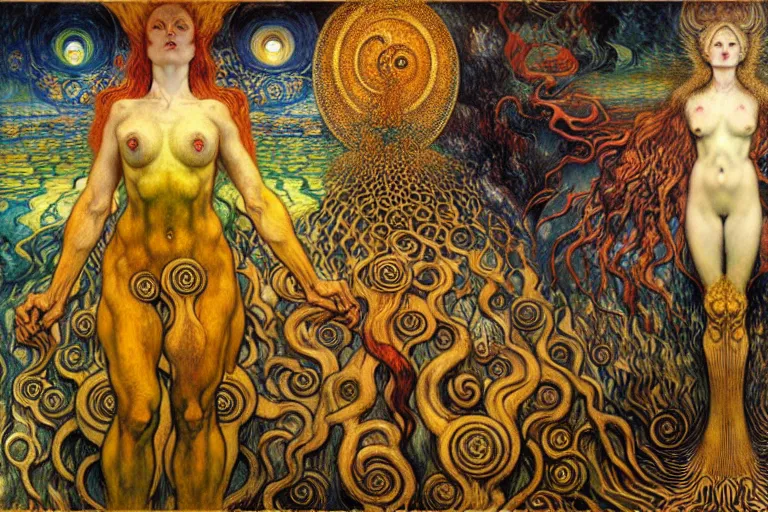 Image similar to Divine Chaos Engine by Karol Bak, Jean Delville, William Blake, Gustav Klimt, and Vincent Van Gogh, symbolist, visionary