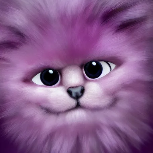 Prompt: pink and lilac ball of fluffy fur with cute small eyes, digital art, detailed fur, adorable,