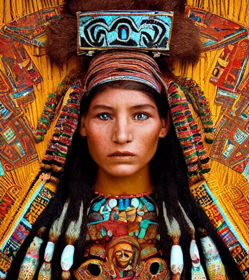 Image similar to portrait_photo_of_a_stunningly beautiful mayan maiden, 16th century, hyper detailed by Annie Leibovitz, Steve McCurry, David Lazar, Jimmy Nelsson, professional photography