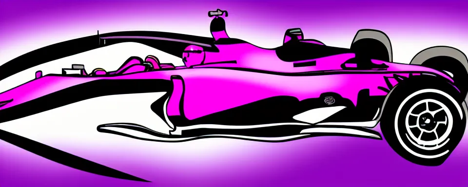 Image similar to abstract illustration of a formula one car, purple and pink, synthwave