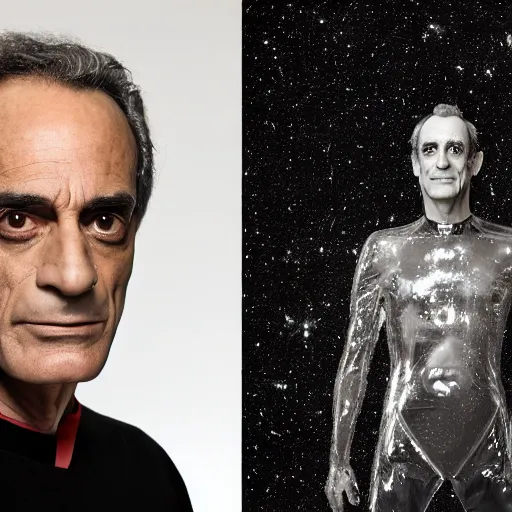 Image similar to a portrait of dr. julian bashir from star trek : deep space 9 with background scenery by juergen teller, iris van herpen