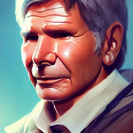 Prompt: super super super cute Harrison Ford, kawaii realistic portrait, by isabelle staub, by shin min jeong, by RossDraws, trending on artstation