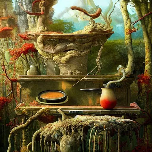 Image similar to paint surrealist 👁🍜🍄, ferdinand knab, high definition and detailed 4 k