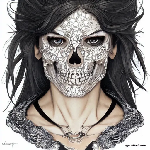 Image similar to anime manga skull portrait young beautiful Marie Avgeropoulos skeleton, intricate, elegant, highly detailed, digital art, ffffound, art by JC Leyendecker and sachin teng