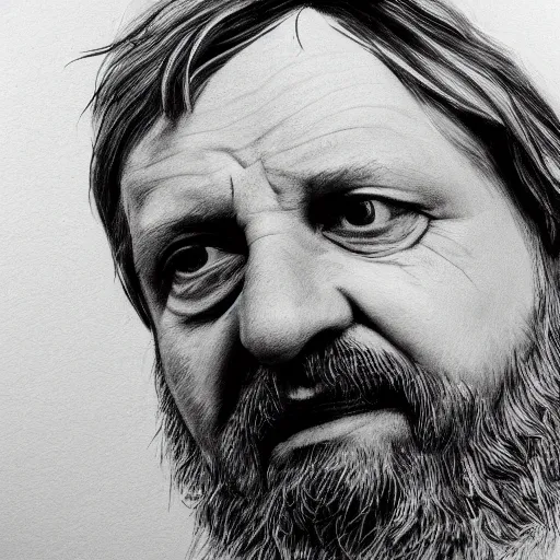 Image similar to sketch portrait of slavoj zizek with a coca cola bottle, artistic pencil drawing, detailed, award - winning, trending on artstation