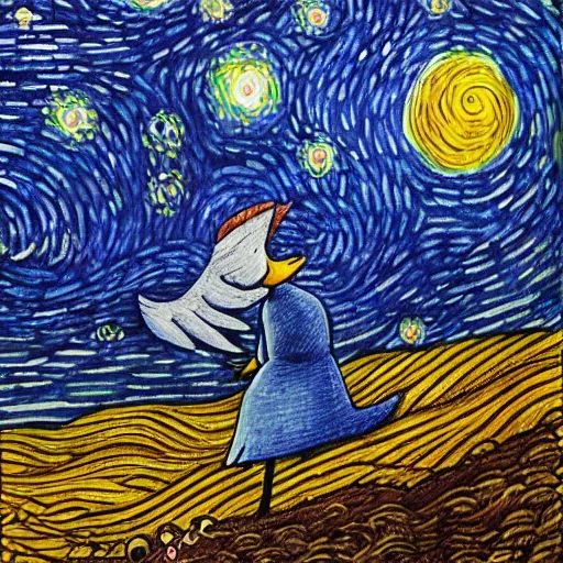 Image similar to duck angel, starry night, by jean deville