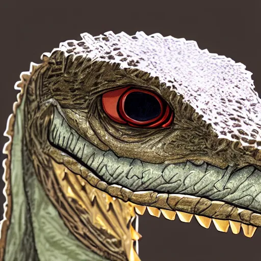 Image similar to close up of a velociraptor's face with izard skin