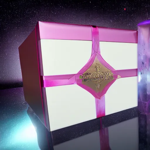 Image similar to perfume in galaxy gift box, highly detailed, concept art, realistic, octane render, unreal engine, up close shot