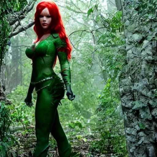 Image similar to stunning awe inspiring meagan fox as poison ivy, movie still 8 k hdr atmospheric lighting