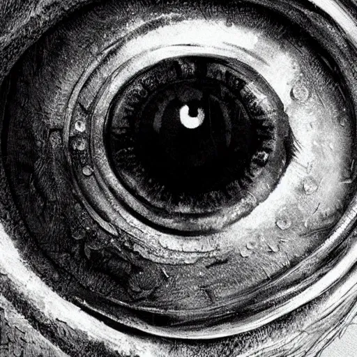 Image similar to a close up image of an eye of the watcher, eerie, black color scheme, horror, highly detailed, artstation, cgsociety