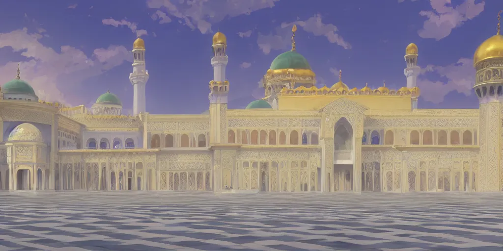 Image similar to a grand arabian palace exterior by makoto shinkai