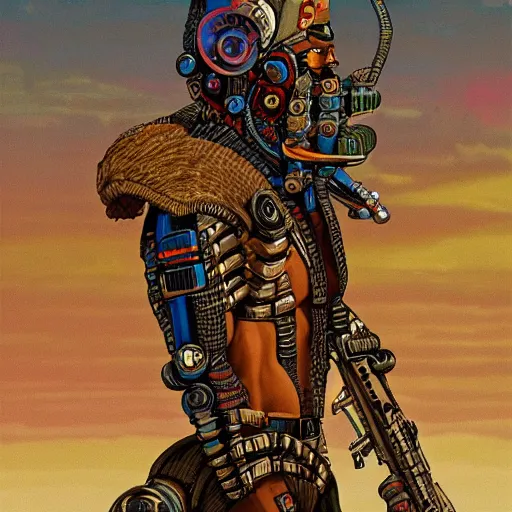 an Aztec cybernetic mercenary in the style of Jean | Stable Diffusion ...