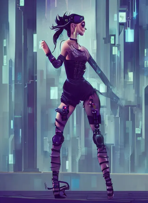 Image similar to beautiful female cyberpunk girl ballerina zeen art style