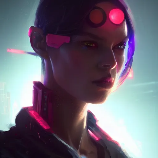 Image similar to a beautiful portrait of a cyberpunk rogue by greg rutkowski and kim hyun joo, neon ambience, trending on artstation