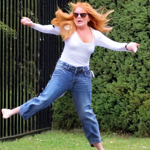 Prompt: Lindsay Lohan jumping over a small fence