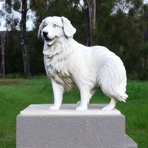 Prompt: photo of marble statue of an australian shepherd