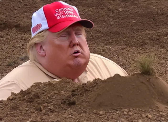 Image similar to obese donald trump digging a hole in the desert